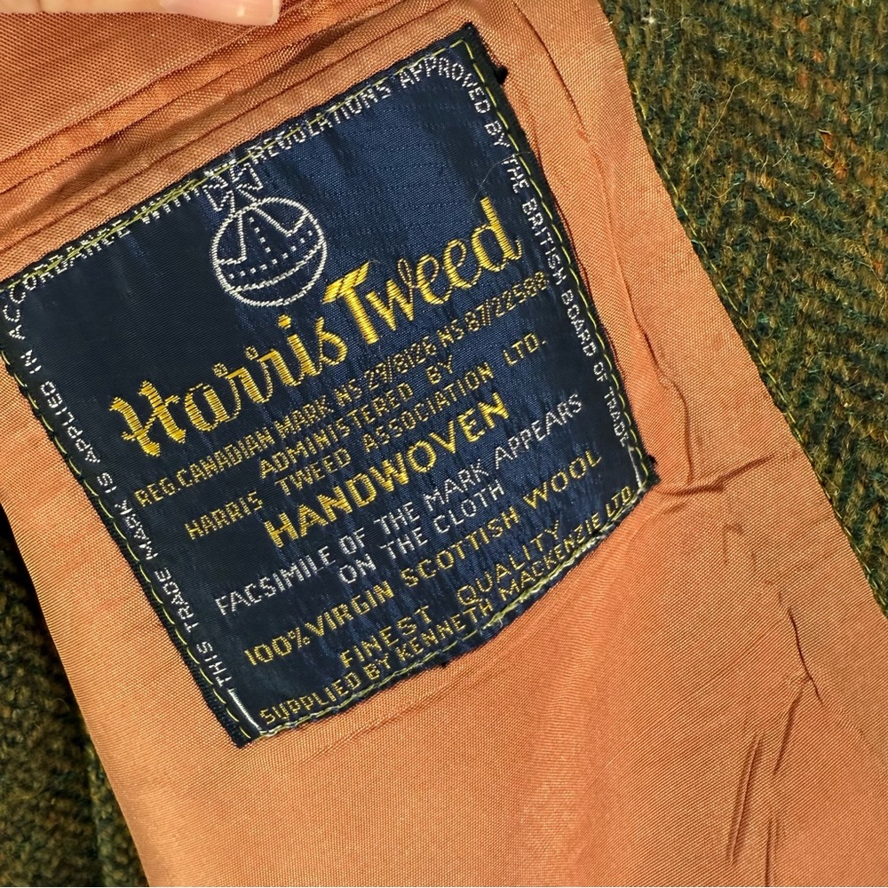 Vintage Harris Tweed Blazer Sport Coat Green Striped Grandpa Classic ~42 - Picture 6 of 6